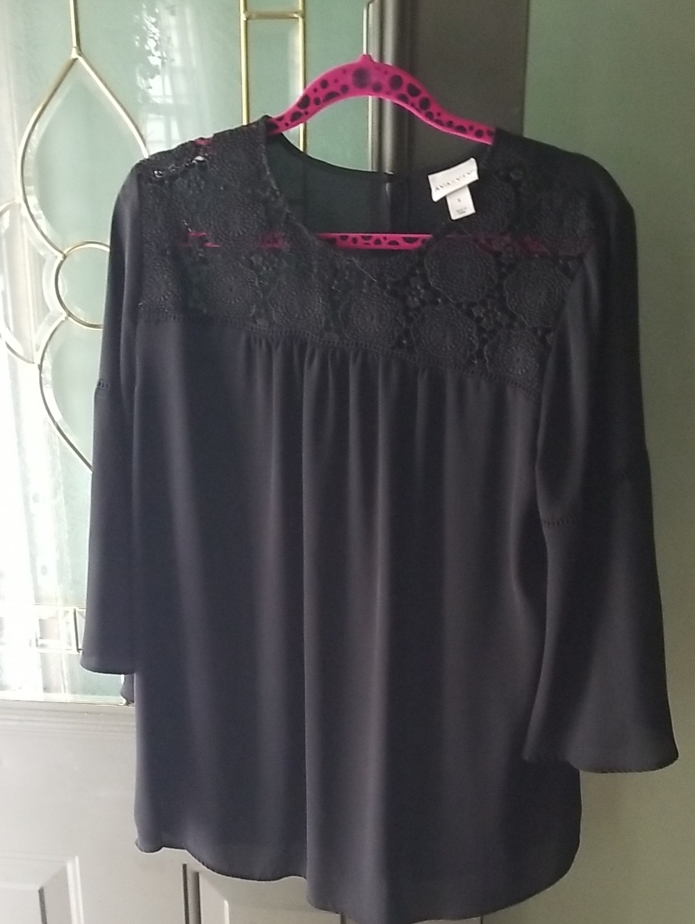 Ava & Viv Black Crochet Yoke Blouse